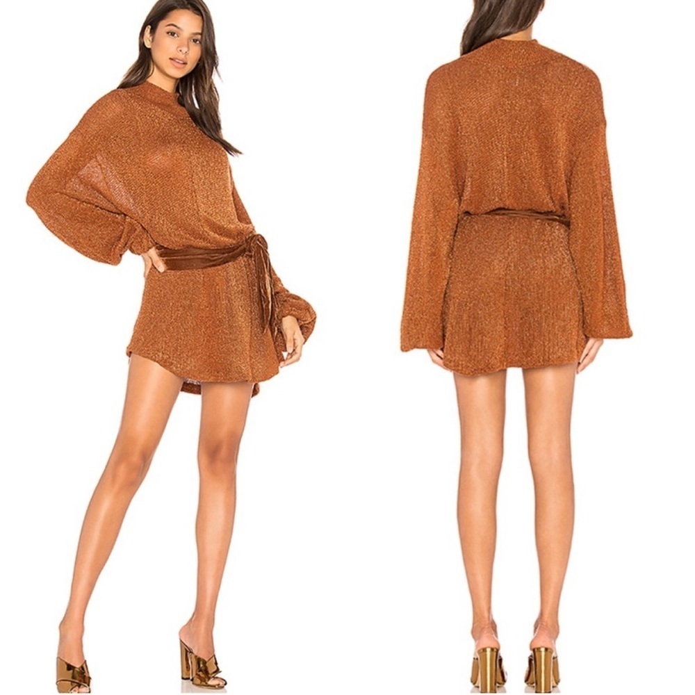 Free People Fete Knit Metallic rare sweater dress with velvet belt size: S - Picture 1 of 15